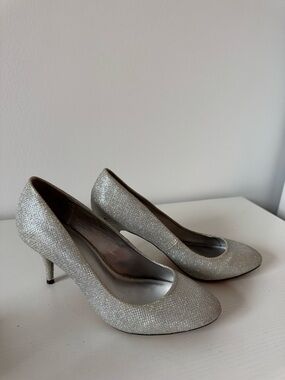 Call It Spring Silver Glitter Mid Heels